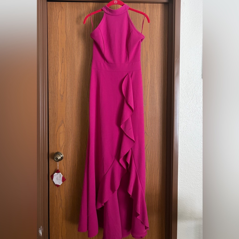 Chic Pink High-Low Halter Dress